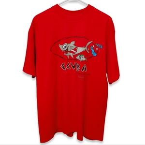 Vintage Scuba Diving Shark T Shirt Mens XL Red Playa Del Carmen Mexico Vtg Tee